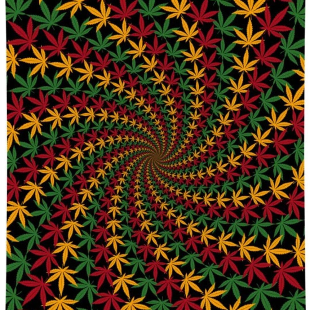 Rasta Leaf Spiral 3D Tapestry ~ Complete w/Corner Loops ~ 60" x 90" ~ Brand New!